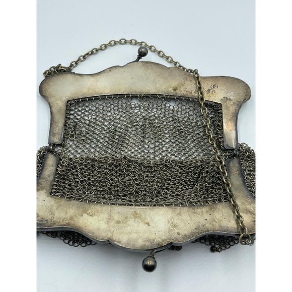 Antique German Silver Chain Mail Evening Bag w/ Ch - Picture 2 of 9